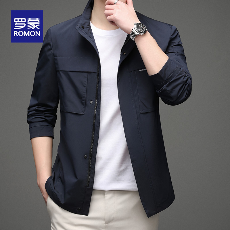 罗蒙男士商务休闲外套春秋季新款立领潮流时尚宽松夹克衫男装上衣