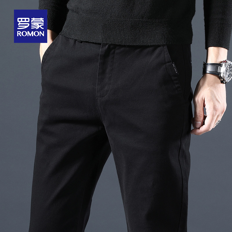 罗蒙黑色休闲裤男士修身小脚裤韩版潮宽松百搭商务直筒长裤子男裤