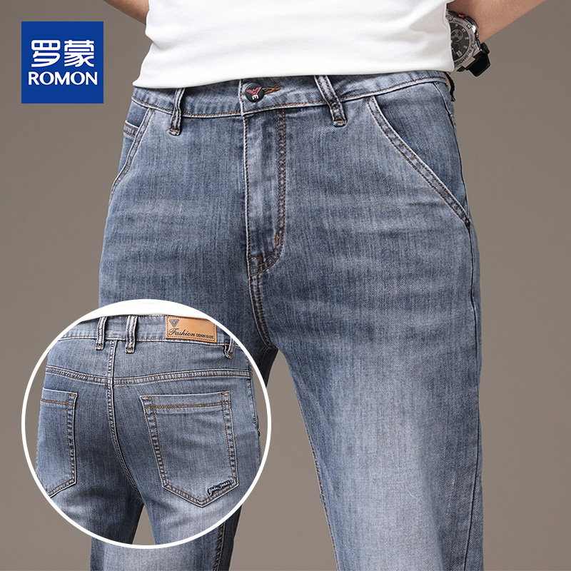 罗蒙夏季牛仔裤男士直筒宽松时尚长裤中青年韩版休闲裤子男潮流帅