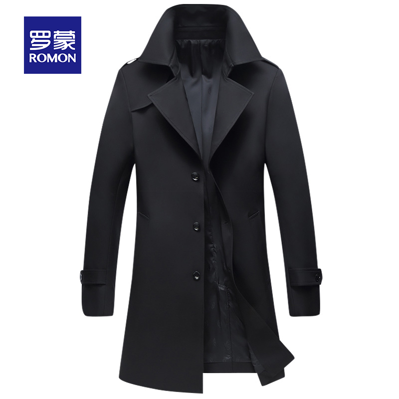 罗蒙男士风衣秋季新款时尚修身商务外套男青年潮流休闲男装上衣服