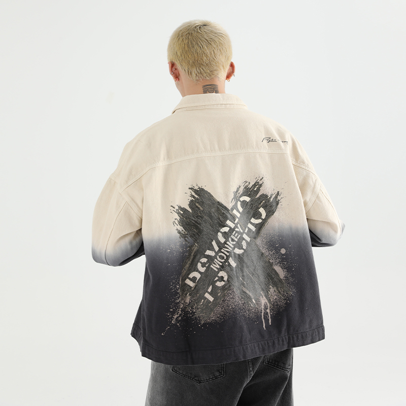 PCMY周深丁程鑫同款渐变色夹克吊染工装牛仔明星潮牌宽松男女外套