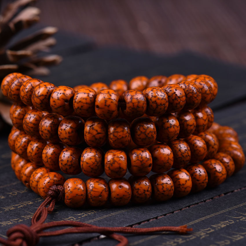 藏传佛教品藏藏式风格开皮老旧黄色星月菩提念珠佛珠