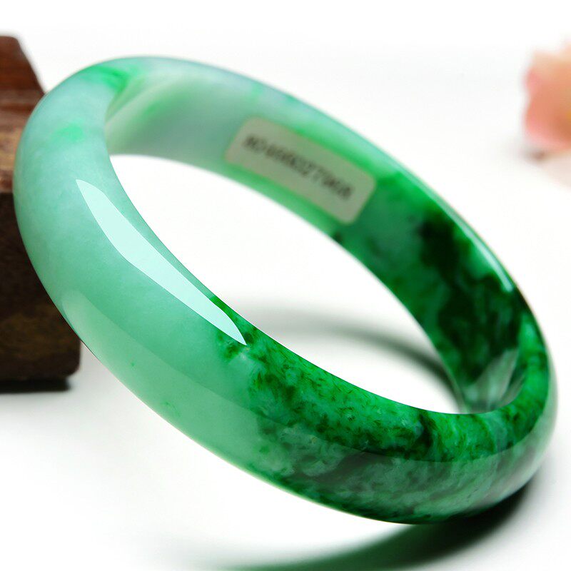 手镯翡翠缅甸老坑墨绿花青玉镯玉手玉器手镯