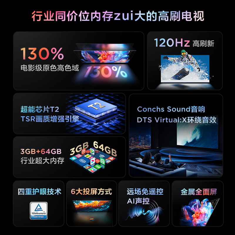 tcl电视65v68hpro65英寸高色域120hz364gb大内存平板电视机