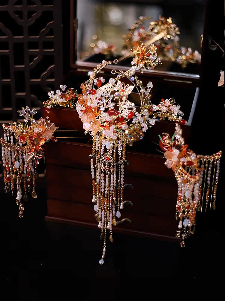 新款婚礼配饰旗袍拍照发饰减龄造型跟妆结婚发饰