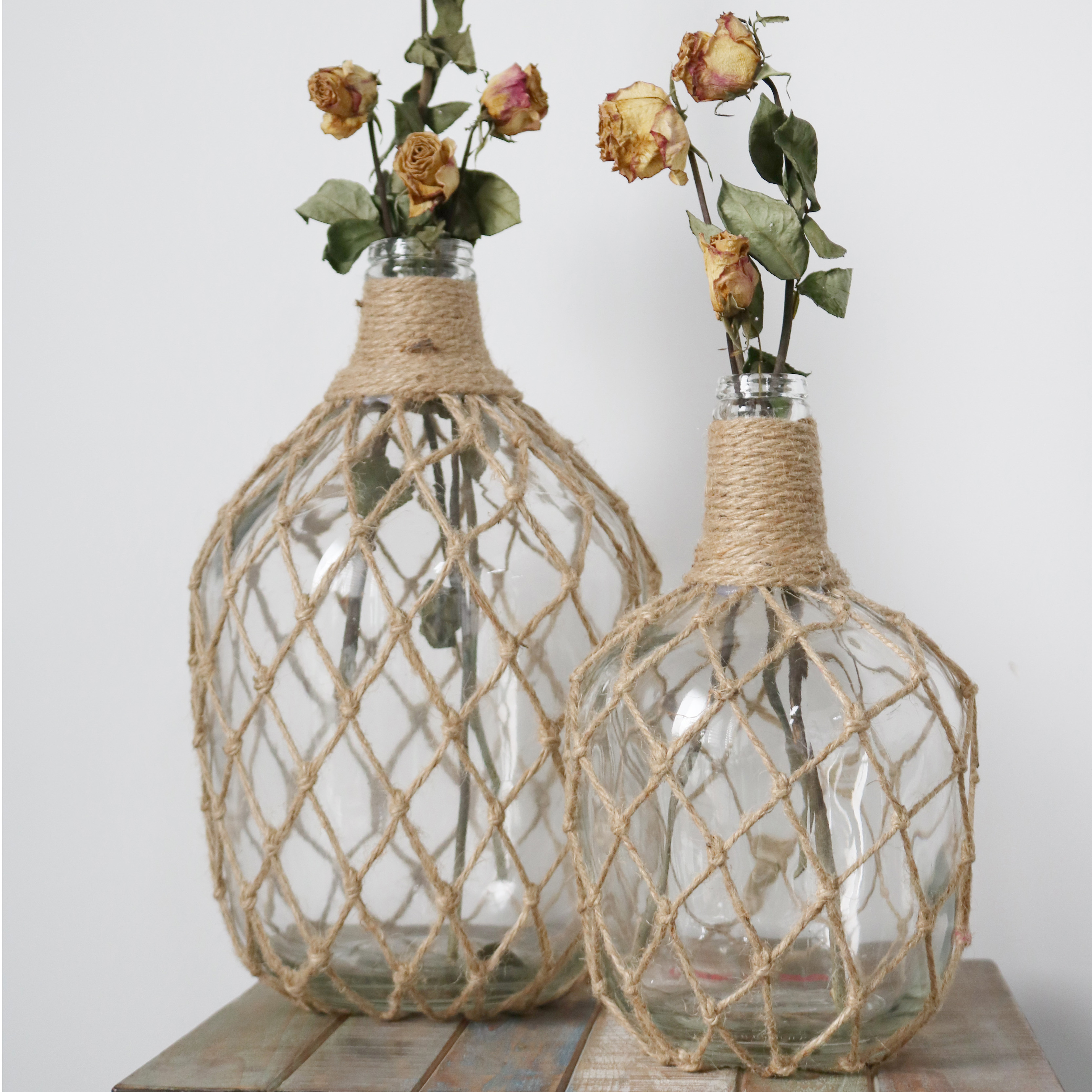 花瓶美式乡村庭院花园麻绳编网绿植干花水培花瓶