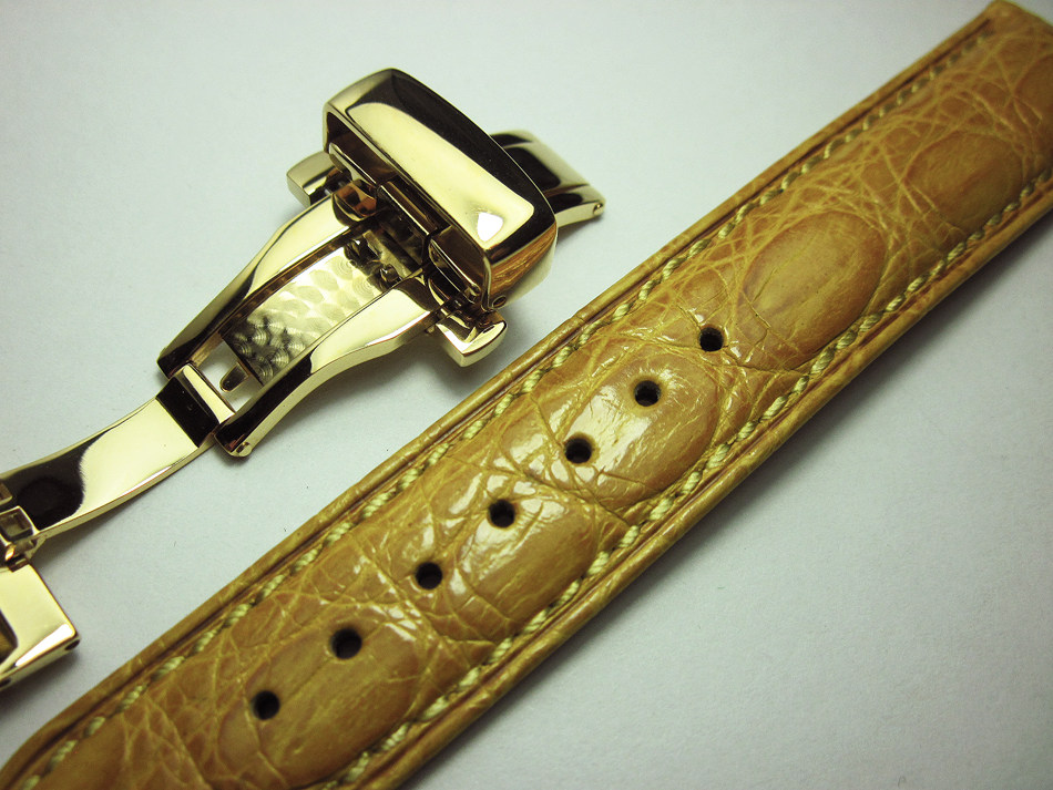 20毫米mm美洲鳄鱼皮艳黄色金色蝴蝶扣皮表带配件