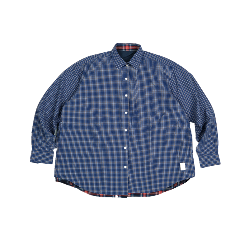 beamsssz衬衫蓝色格子条纹日系长谷川昭雄秋季衬衫