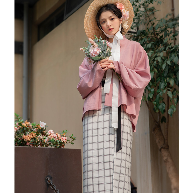 灵龙原创下午茶宋制飞机格子旋裙两片裙男女汉服汉服