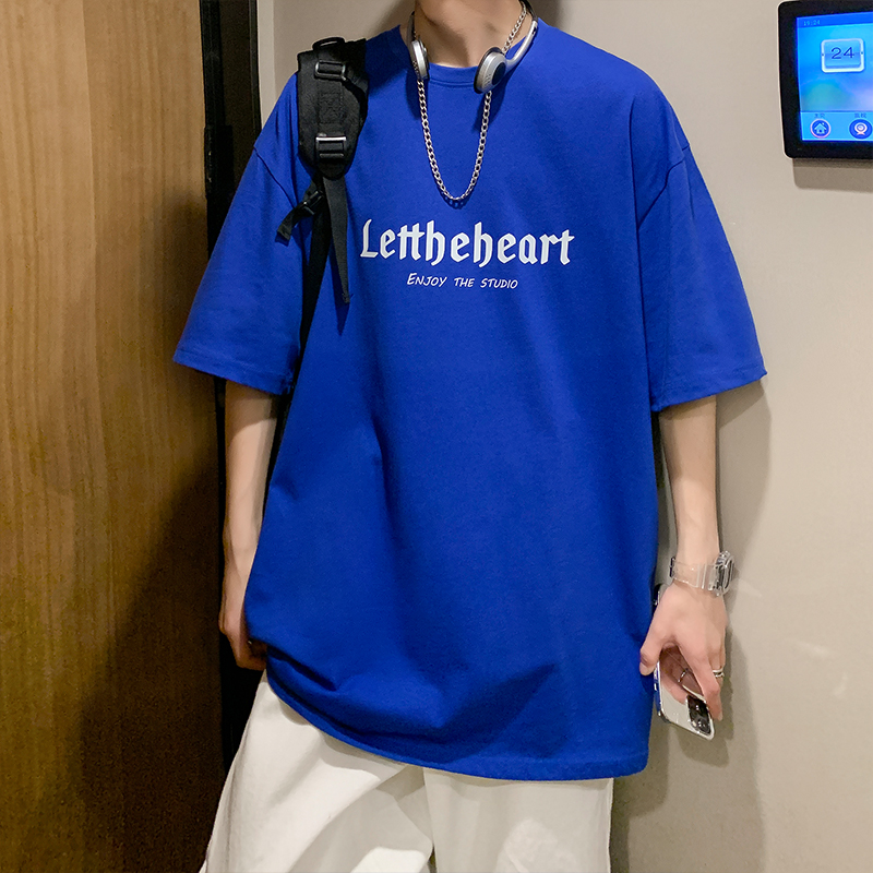 短袖t恤男克莱因蓝2022春夏季新款潮牌ins潮流宽松半截袖纯棉体恤