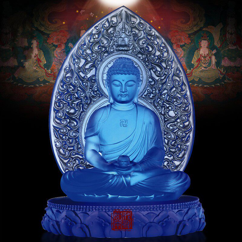 药师佛像24cm古法琉璃琉璃光如来如来佛佛堂桌面摆件