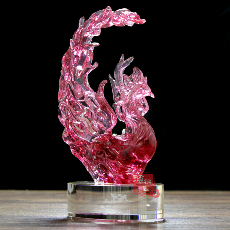 琉璃摆件凤凰凤求凰浴火凤凰结婚结婚礼礼物朱雀家居饰品摆件