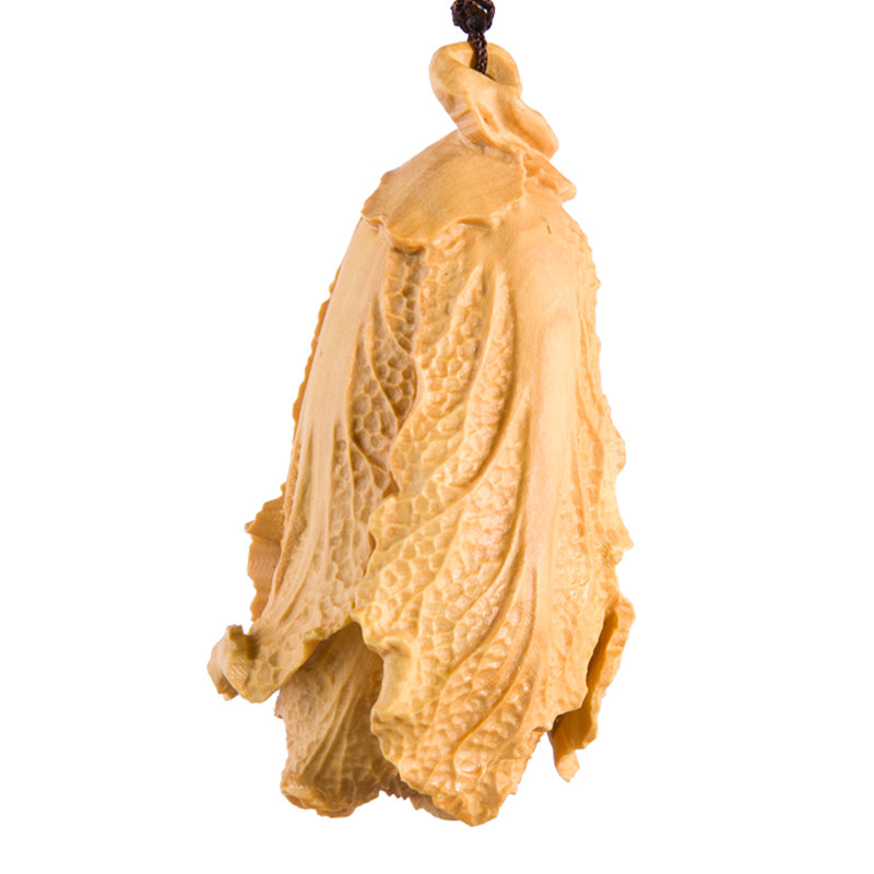 小叶黄杨木雕白菜手把吉祥百财汽车挂件送礼木雕