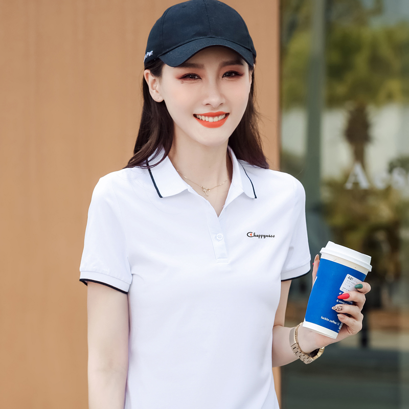女士上衣保罗翻领2022新款短袖T恤女带领夏季休闲纯棉宽松polo衫