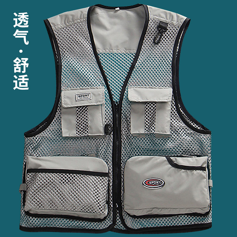 夏季马甲男多口袋网眼户外钓鱼背心爸爸装薄款多功能多兜垂钓坎肩