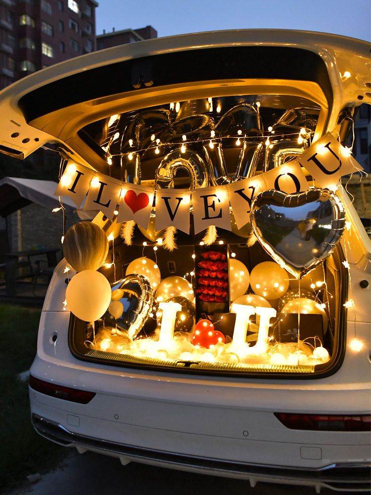 汽车后备箱惊喜告白求婚布置装饰成人浪漫创意情人节表白气球七夕