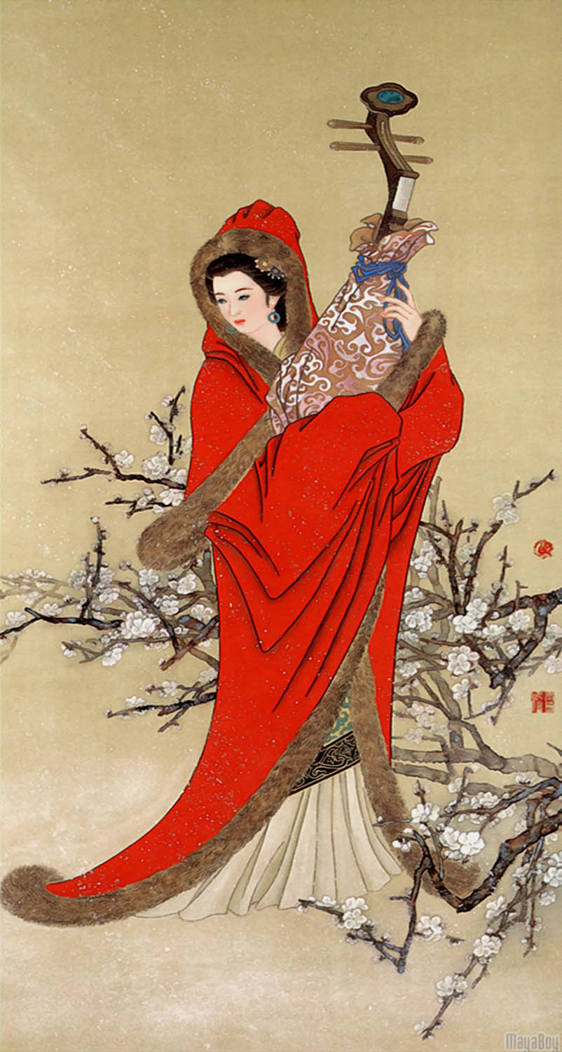 古代四大美女画像西施昭君貂蝉贵妃挂画客厅装饰画仕女丝绸卷轴画