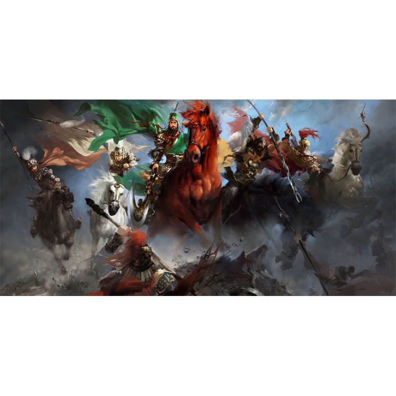 三国人物新五虎上将图关公 张飞 赵云 黄忠马超客厅丝绸卷轴 挂画