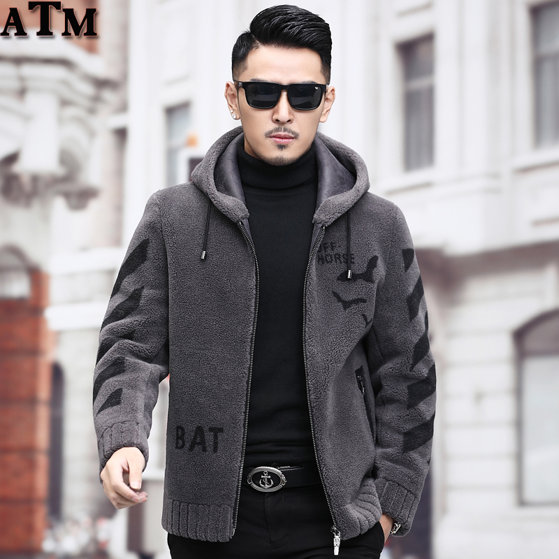 海宁羊剪绒皮毛一体男士皮草外套羊毛大衣复合连帽夹克短款潮流厚