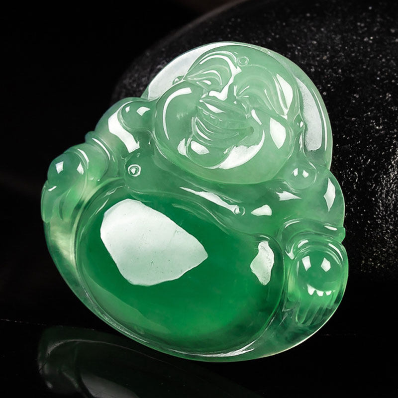 天然缅甸翡翠阳绿玉佛公吊坠女弥勒佛玉坠玉石笑佛项链挂件玉佩