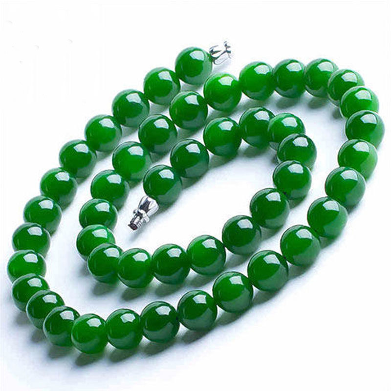 和田天然碧玉项链碧绿链子玉坠挂件珠子绿色颈饰