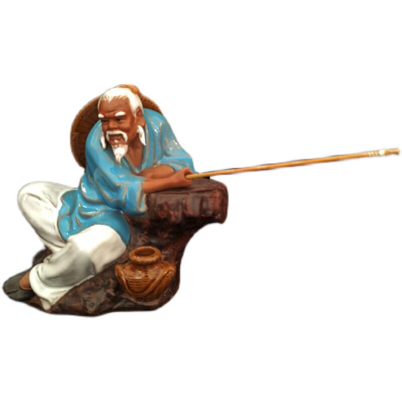 石湾公仔陶瓷渔翁雅趣摆件家居门厅前台摆设假山摆件