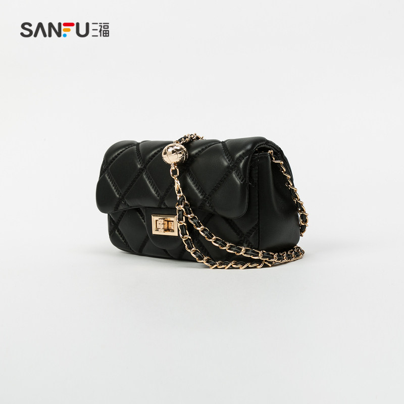 三福挎包女2022春季经典重置系列潮流菱格绣线通勤时尚女包450174