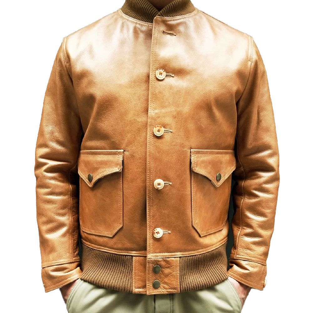 棒球棕色蜡染牛皮皮夹克2021春季新品休闲真皮皮衣
