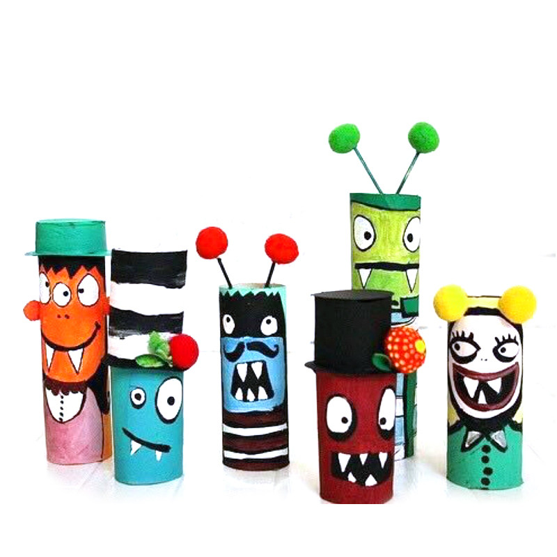纸筒卷筒纸芯手工创意diy幼儿园儿童原木木色白模填色