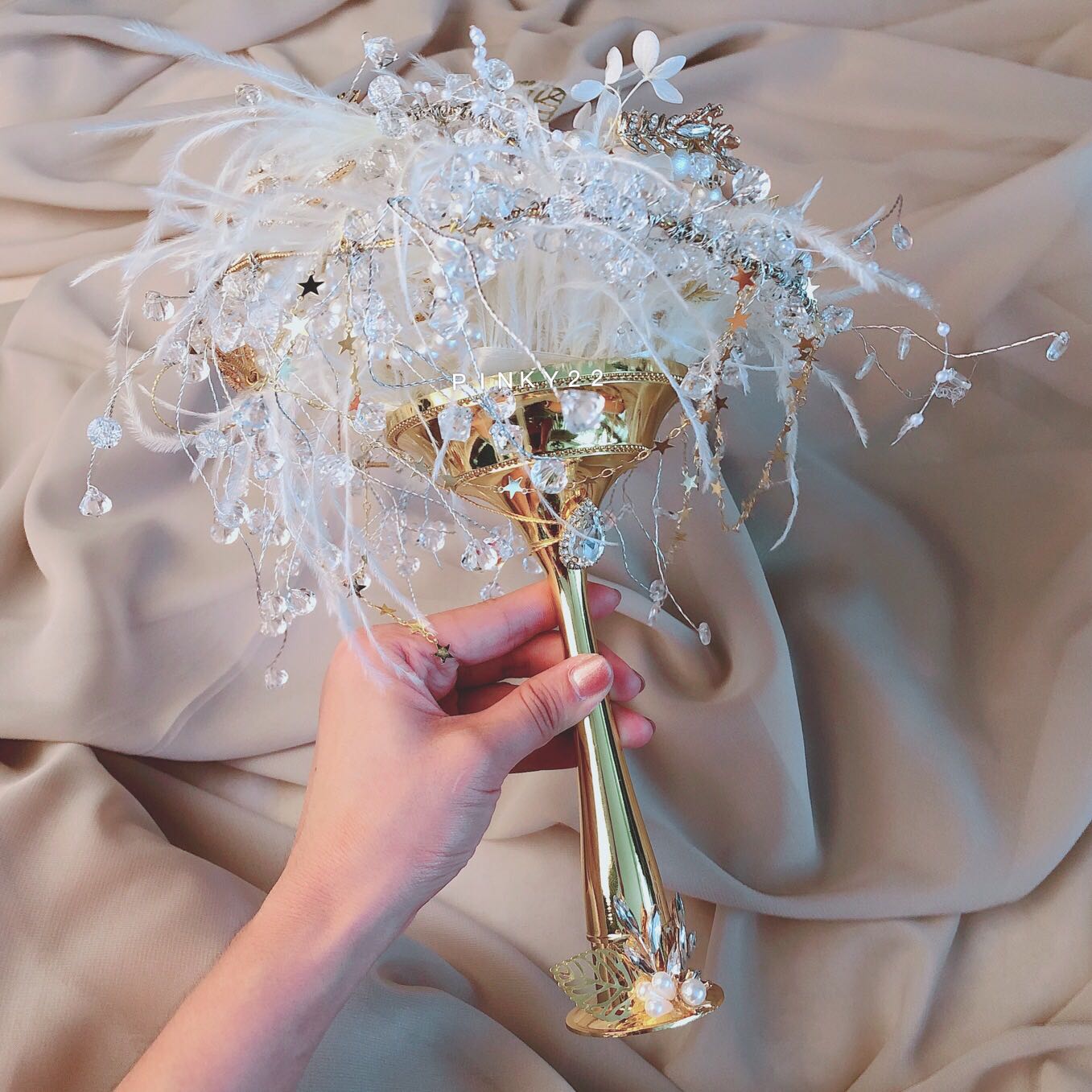 宫廷奢华手工手捧水晶羽毛捧花新娘结婚结婚礼新娘配件