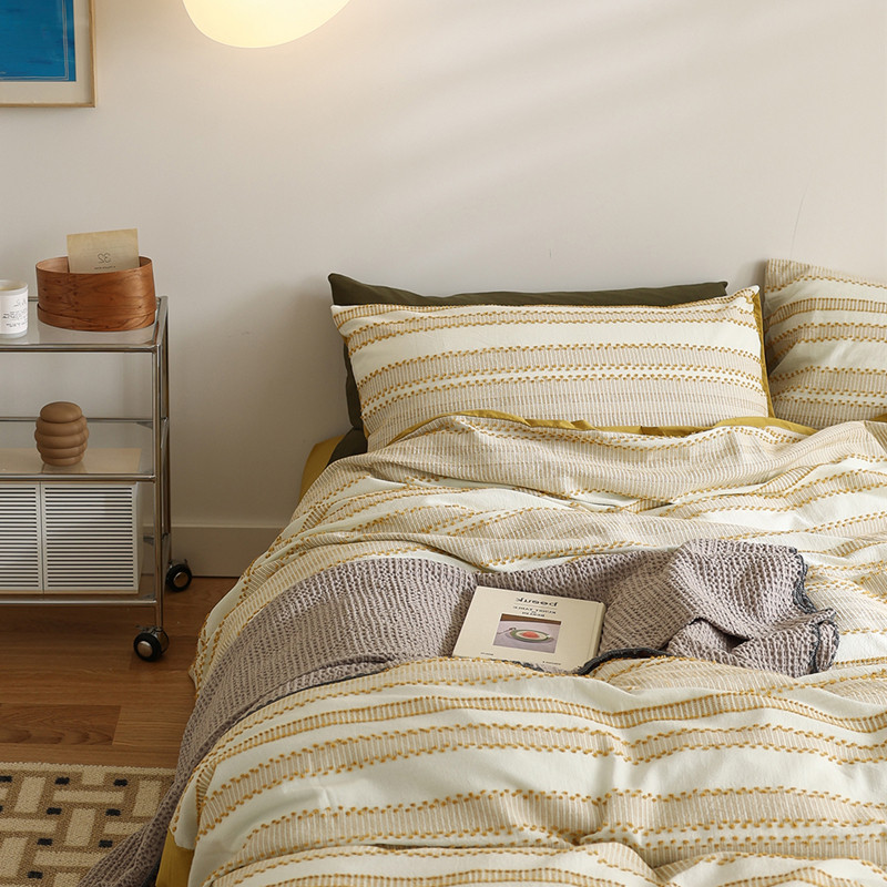 简约北欧风全棉水洗棉剪花四件套小清新纯棉被套床单床笠床上用品