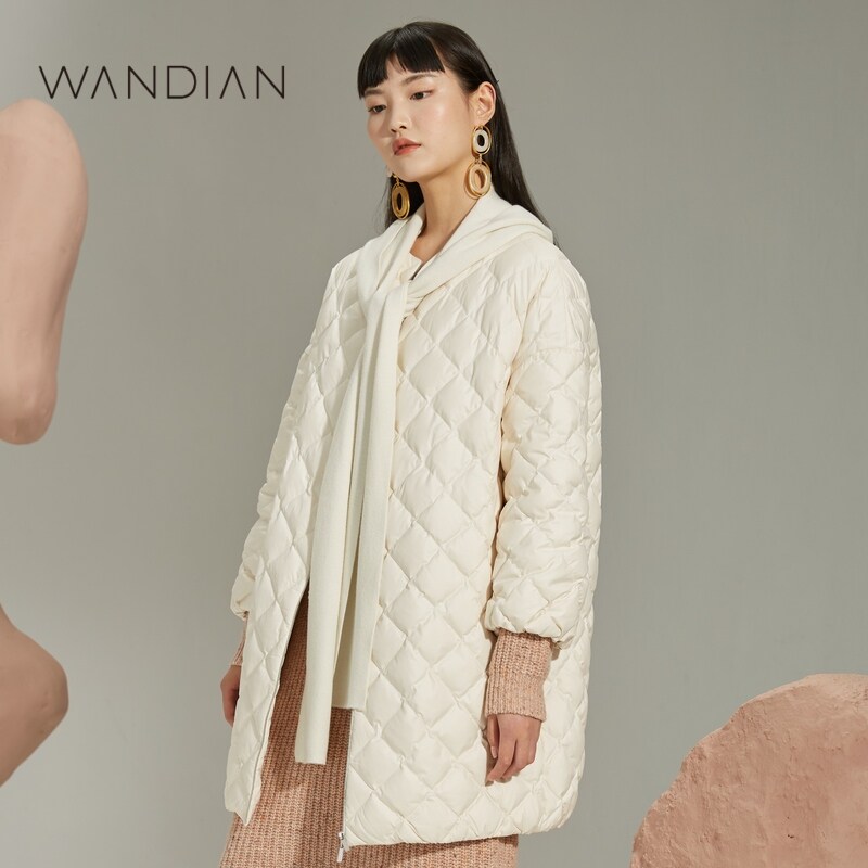 商场同款婉甸2020新品女装香草白长款羽绒服1204d07ss1羽绒服