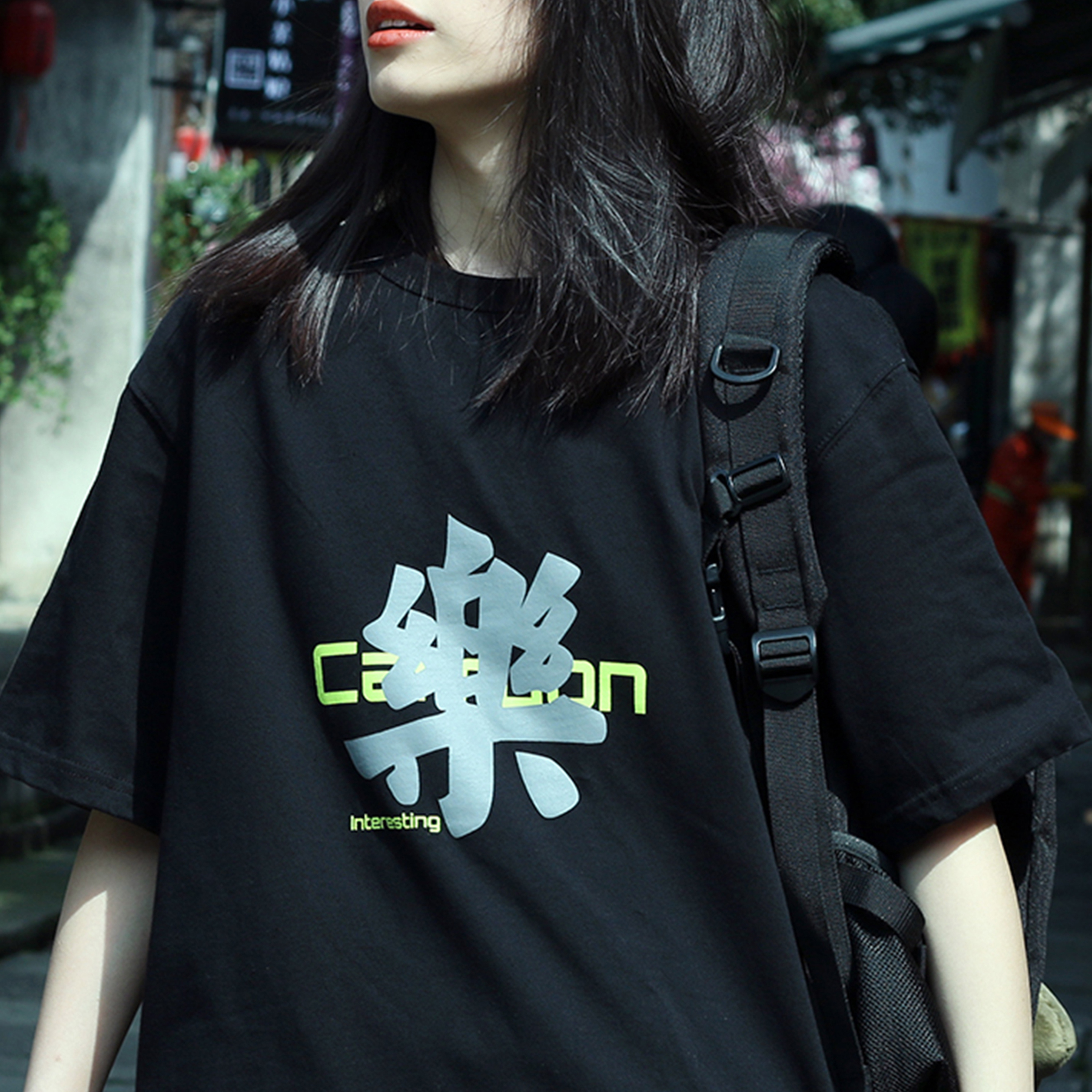 CARRYON夏季及时行乐复古街头原创国潮牌宽松短袖圆领情侣T恤男女