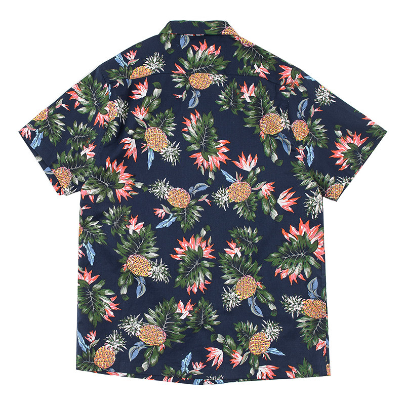 bigforsam夏威夷风花衬衫男女短袖古巴菠萝衬衫