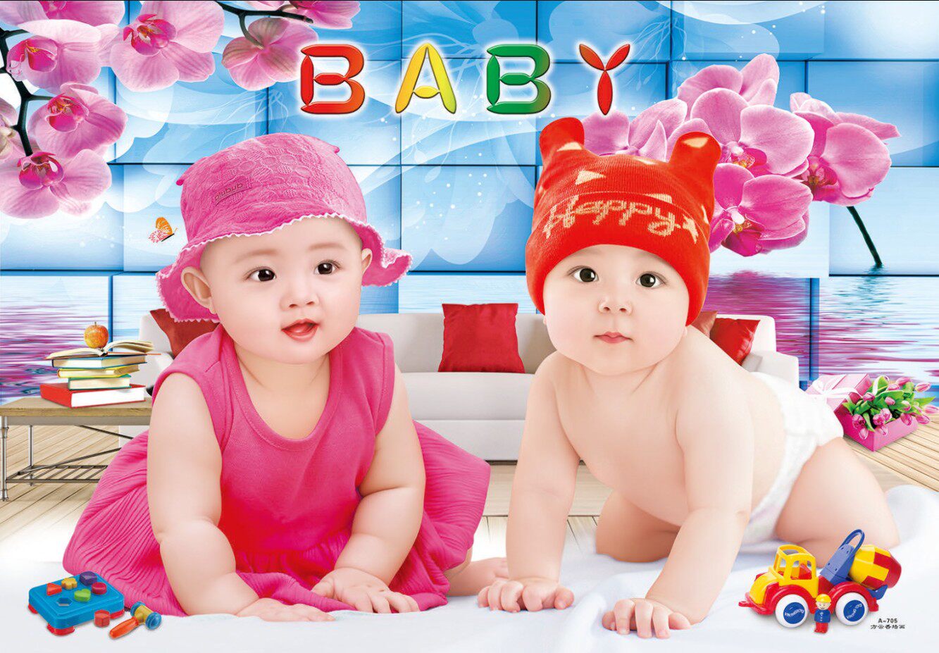 宝宝宝画龙凤海报双胞胎画双男结婚备孕生墙画年画现代装饰画