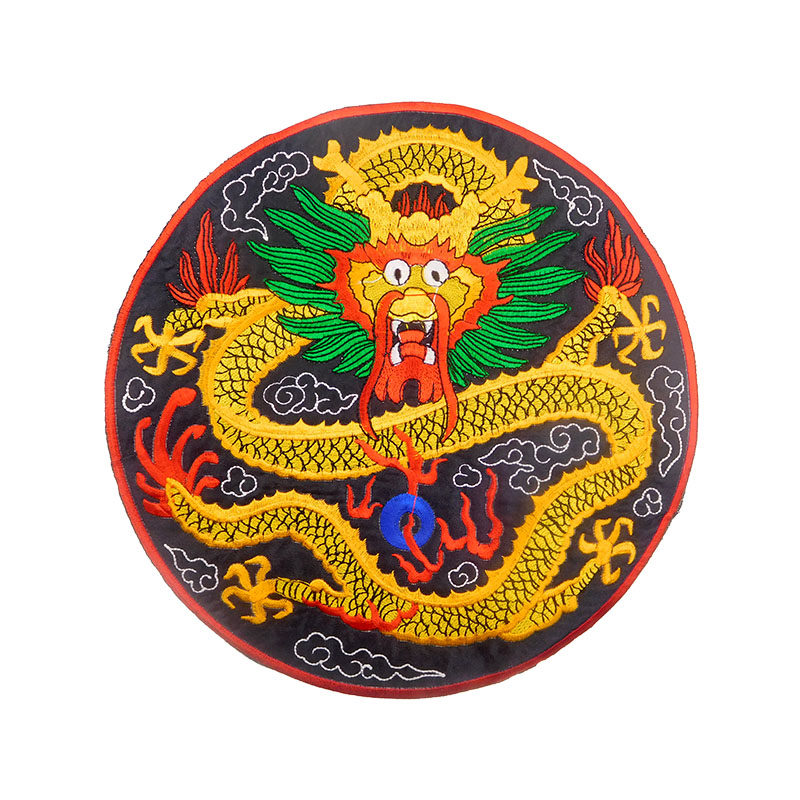 圆形龙图腾苗族刺绣机绣绣片大中小diy辅料料中布贴