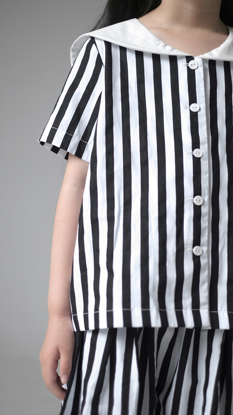 littlebody夏黑白黑白条纹海军衬衫上衣哈伦衬衫