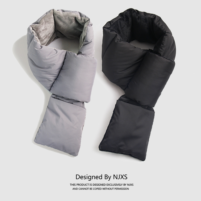 NJXS秋冬季复古日系围脖交叉女百搭羽丝绒围巾加厚保暖时尚脖套男