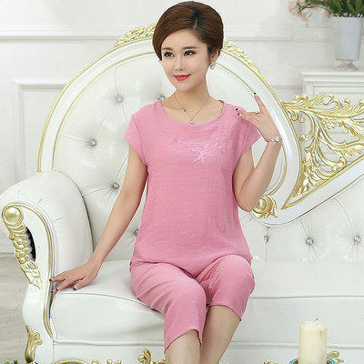 2019新款阿姨短袖睡衣夏季405060岁妈妈薄款中年睡衣