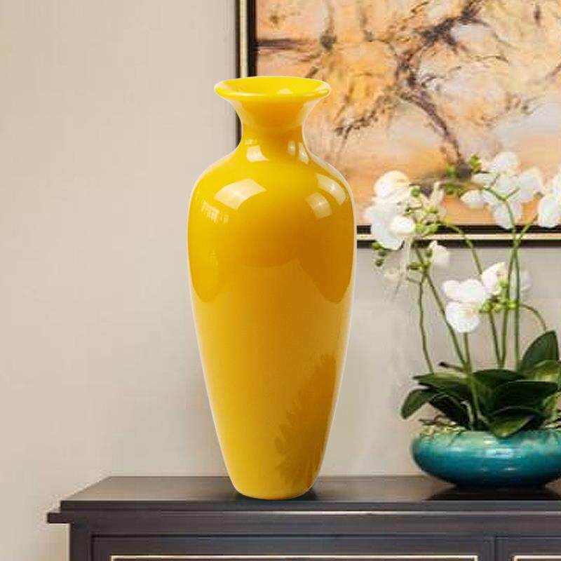 博山琉璃老鸡油黄花瓶摆件客厅书房玄关商务摆件