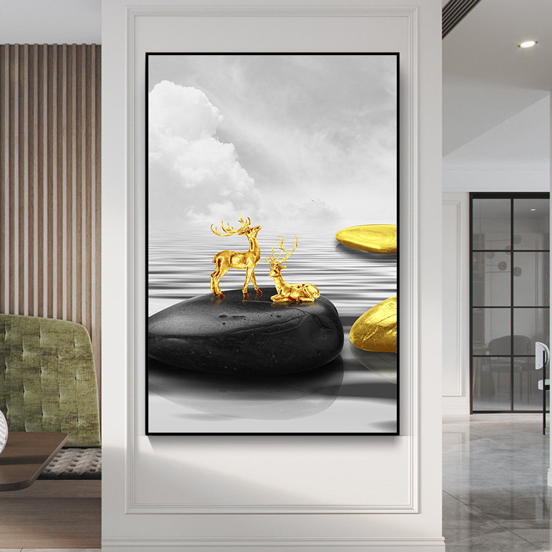 装饰画竖版客厅墙面挂画黑白风景走廊过道墙壁画石来运转 - kc画廊