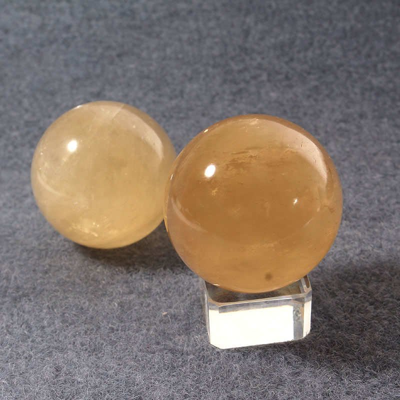 天然黄水晶冰洲石方解石水晶球居家办公室风水摆件观赏摆件