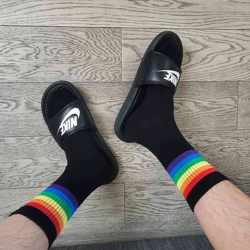 彩虹袜子男长筒筒袜白袜控中高高腰纯棉百搭高帮长筒袜