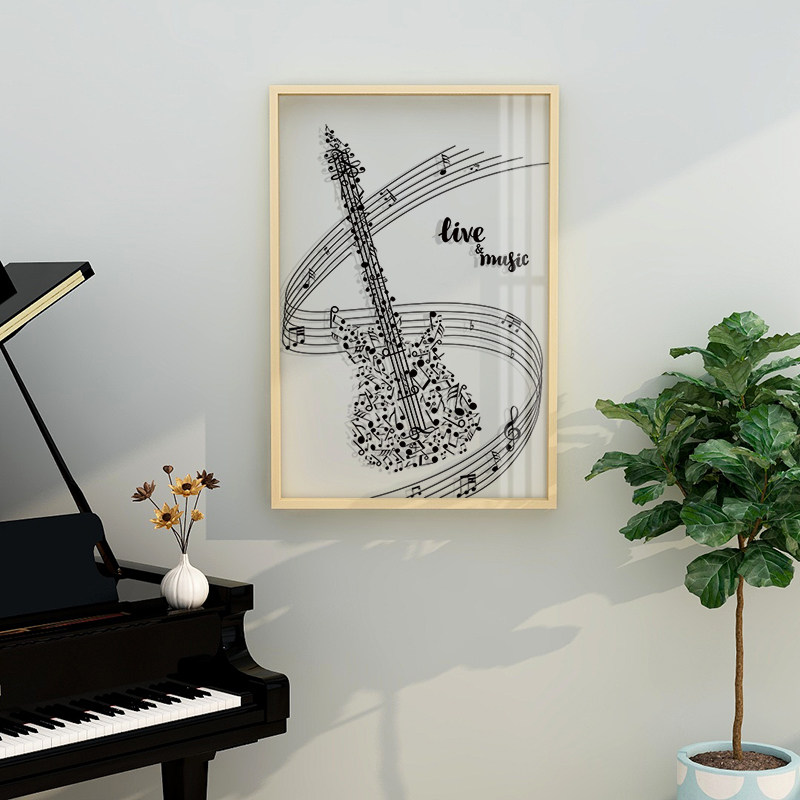 起贝现代简约透明黑白个性音乐装饰画创意挂画钢琴现代装饰画