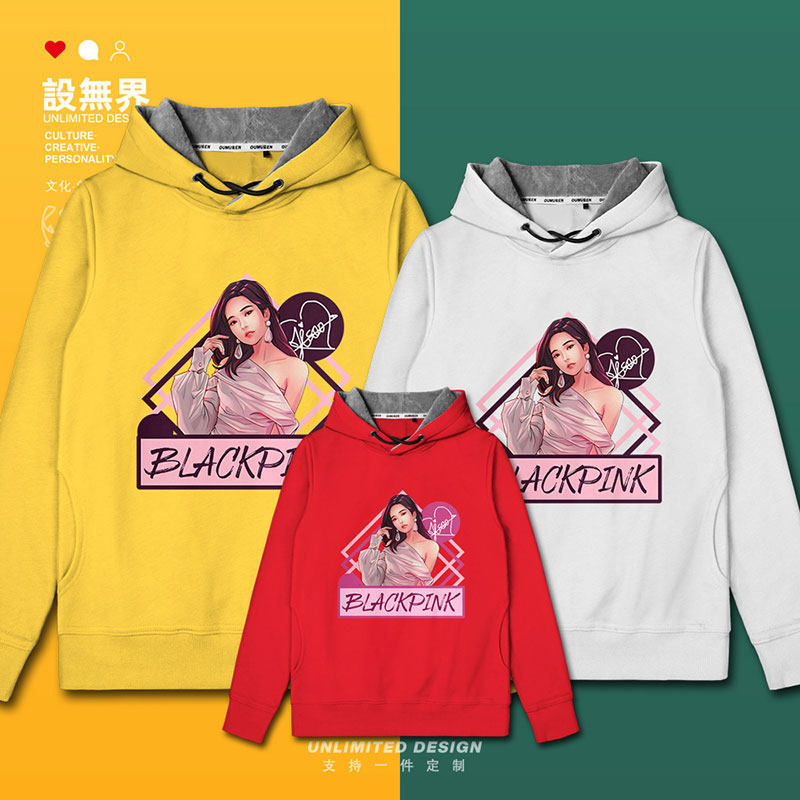 插画人物jisoo金智秀韩国女星连帽卫衣男女韩版帽卫衣