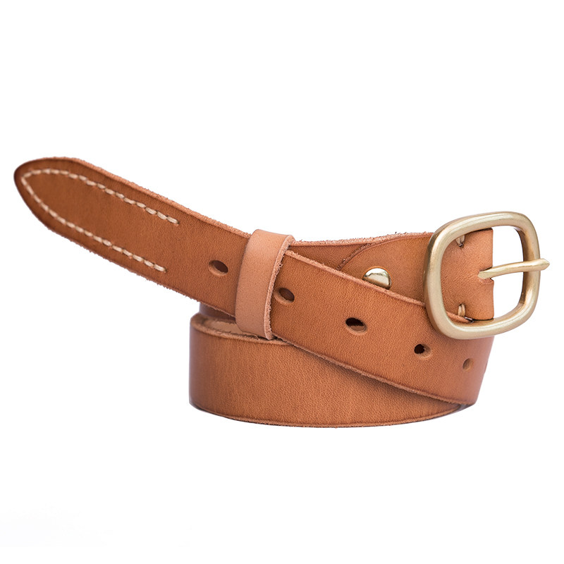 牛皮女用2.8cm宽度皮带文艺复古纯铜实心扣头腰带