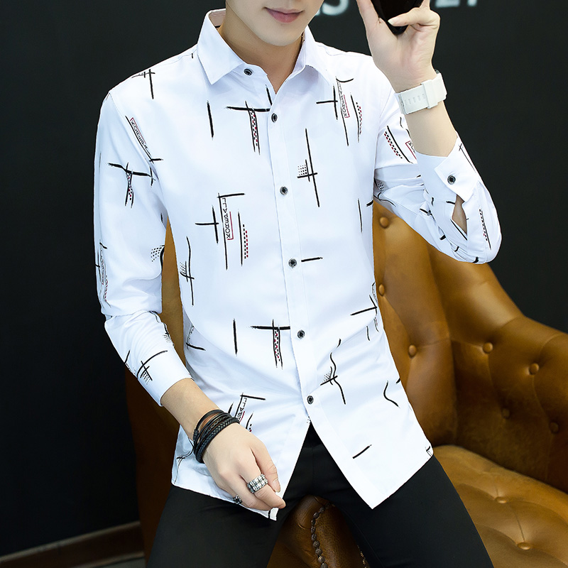 冬季男白长袖衬衫男士韩版修身青少年休闲衬衣男装潮流男生春秋款