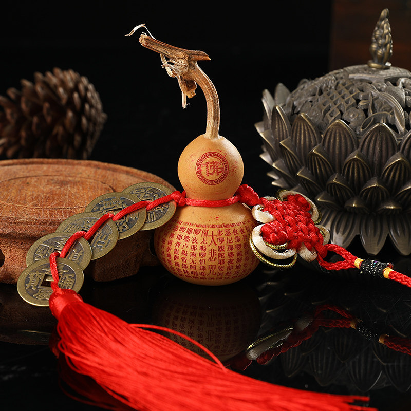 天然葫芦风水摆件纯铜八卦五帝钱真品镇宅辟邪招财化煞开光家居挂