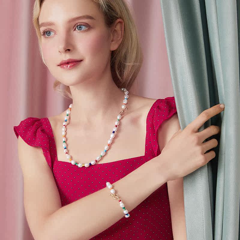 限时3折巴莫尔彩虹珍珠项链项链