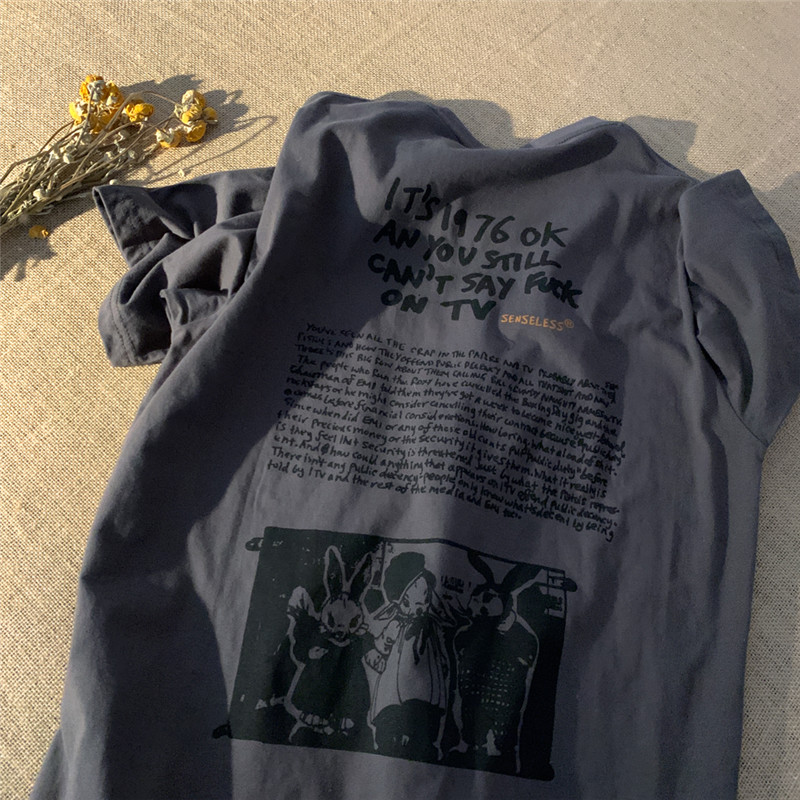 黑暗系美式复古日系潮牌短袖t恤女ins宽松韩版hiphop炸街半袖上衣